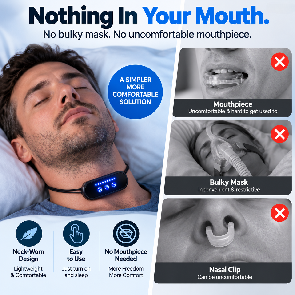 🌙 SnoreHush – Wearable Anti-Snoring Neck Device for Better Sleep for Both of You