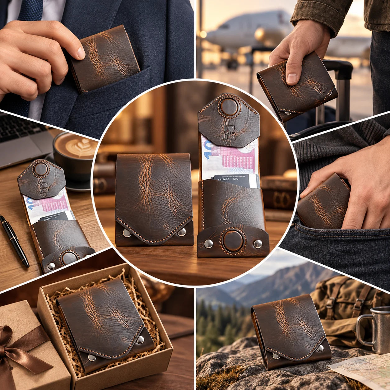 🎁PatinaFold – Vintage Handmade Leather Wallet With Business Card Holder