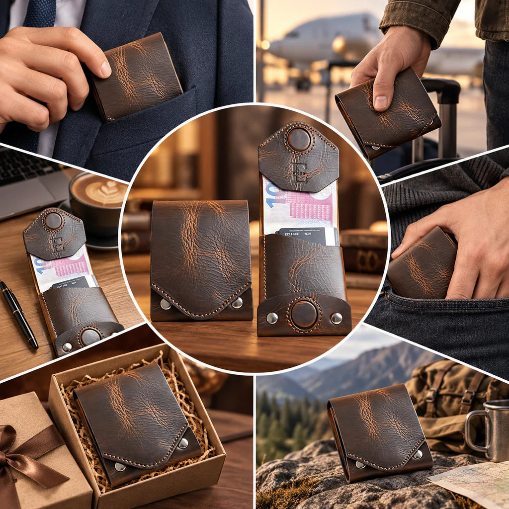 🎁PatinaFold – Vintage Handmade Leather Wallet With Business Card Holder