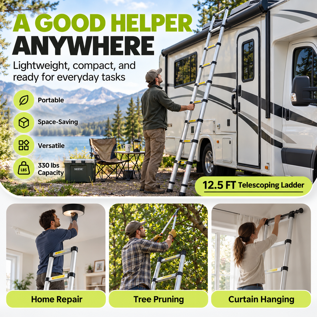 ReachLite – Heavy-Duty Telescoping Aluminum Extension Ladder, 330 lbs Capacity