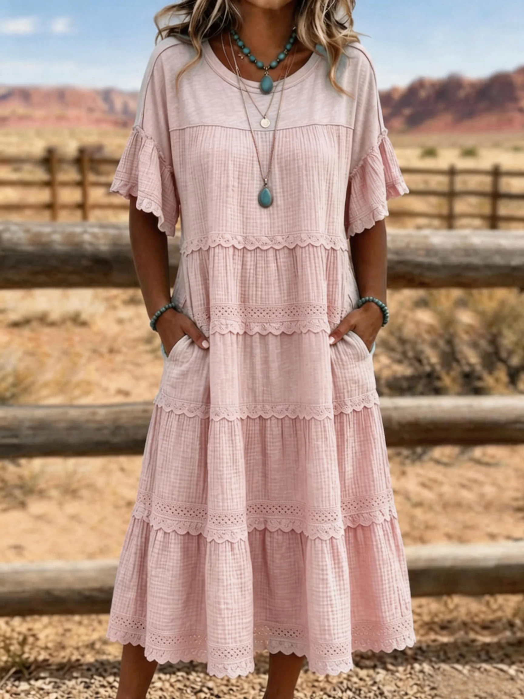 BreezeLace – 🏆💥 Cool & Breathable Fabric 🍃 Women's Vintage Patchwork Lace Dress ⚡
