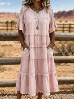 BreezeLace – 🏆💥 Cool & Breathable Fabric 🍃 Women's Vintage Patchwork Lace Dress ⚡