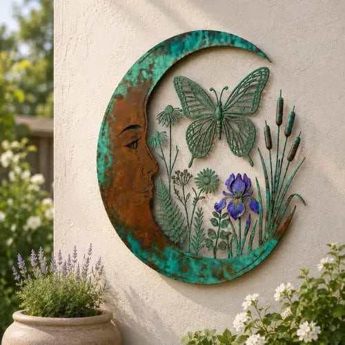 Metal Crescent Moon Owl Wall Art
