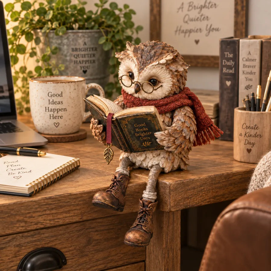 🦉 BookOwl – Reading Owl Figurine with Glasses, Book & Boots