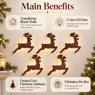 GlowDasher – ✨Christmas Magic Wall Decor✨ 5-Piece Glowing Wooden Reindeer Set
