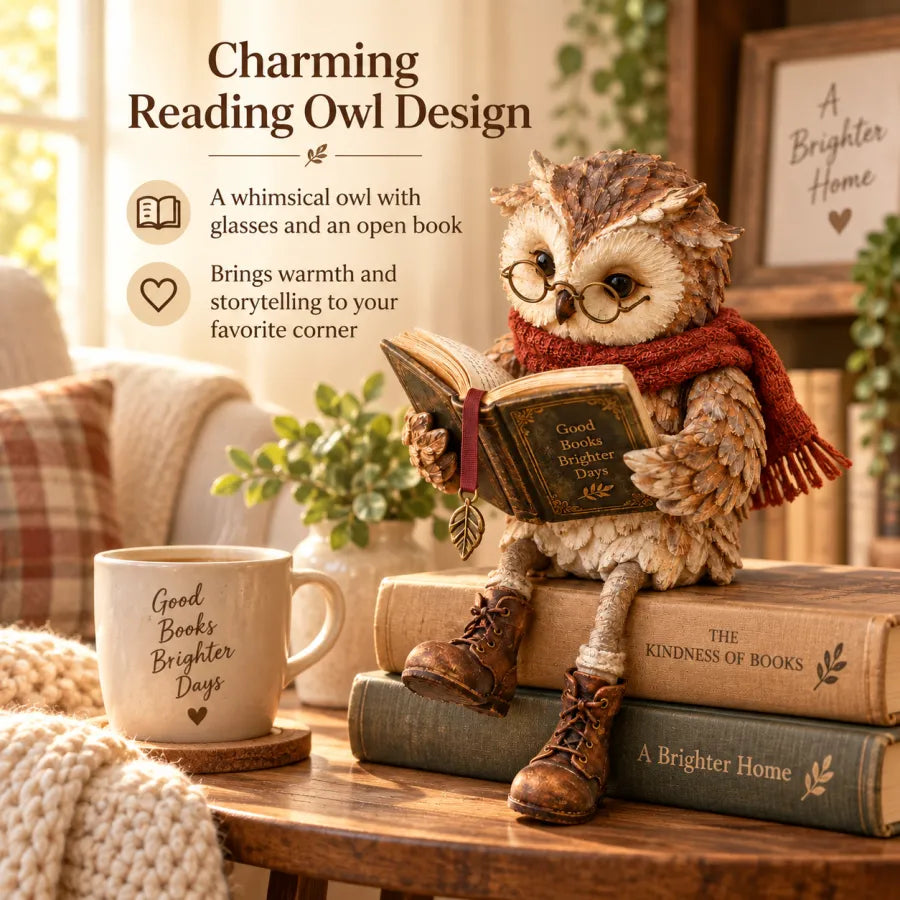 🦉 BookOwl – Reading Owl Figurine with Glasses, Book & Boots