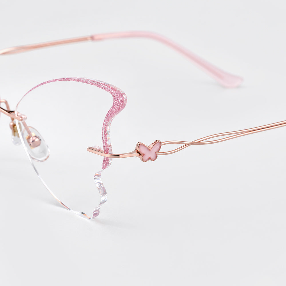 GlitterWing – Pink Butterfly Rimless Eyeglasses