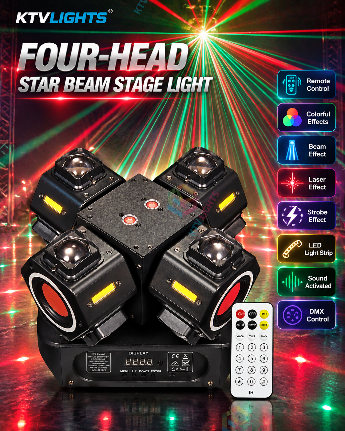 MeteorBeam – 180W 4-Arm Moving Head Laser Beam DJ Stage Light