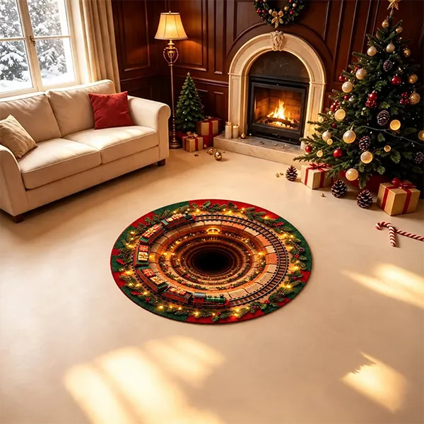 🎄 Christmas Gnome Optical Illusion Round Rug | Fun Festive Home Decor Must‑Have⭐🏠🎁