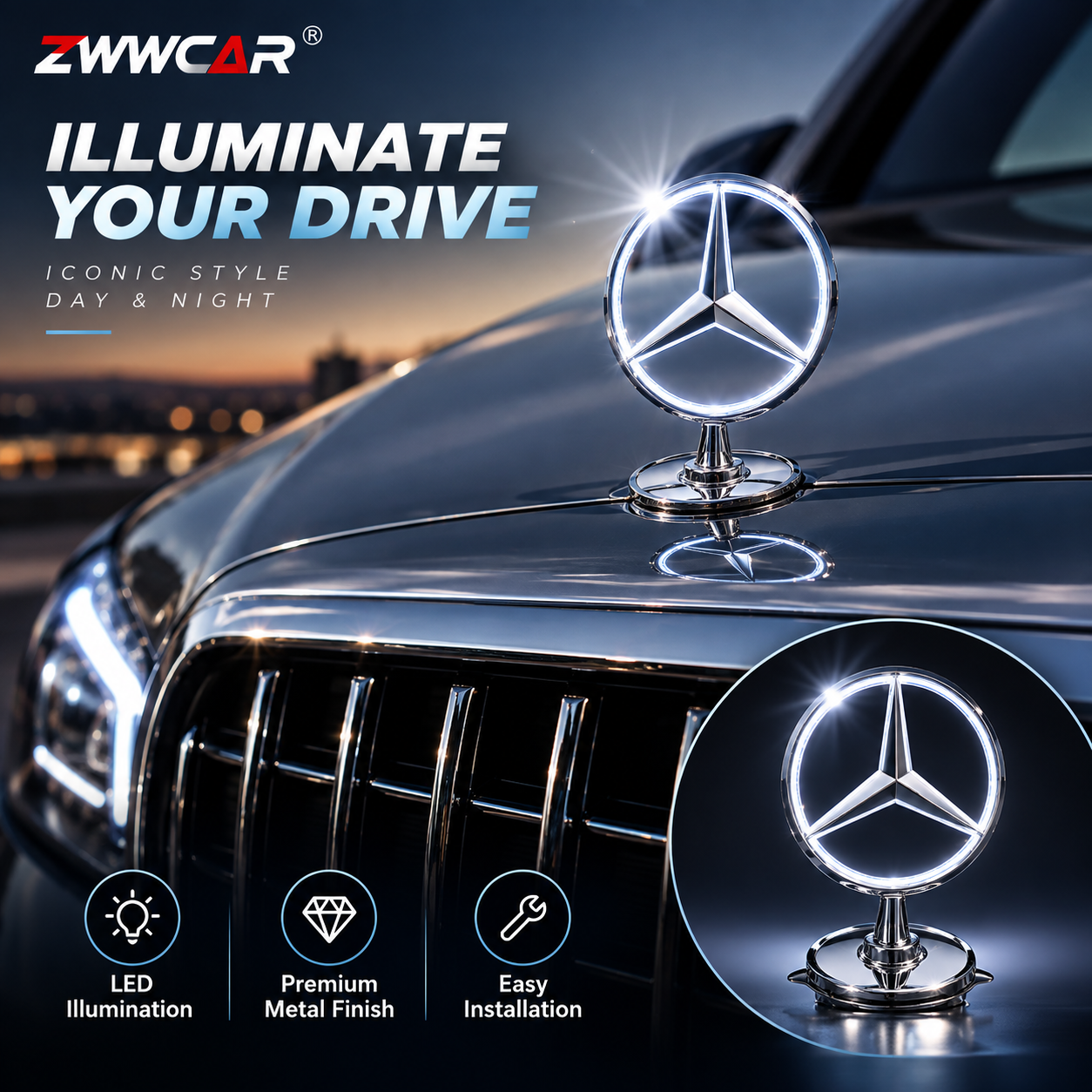 StarGlow – Illuminated LED Emblem Replacement for Mercedes-Benz