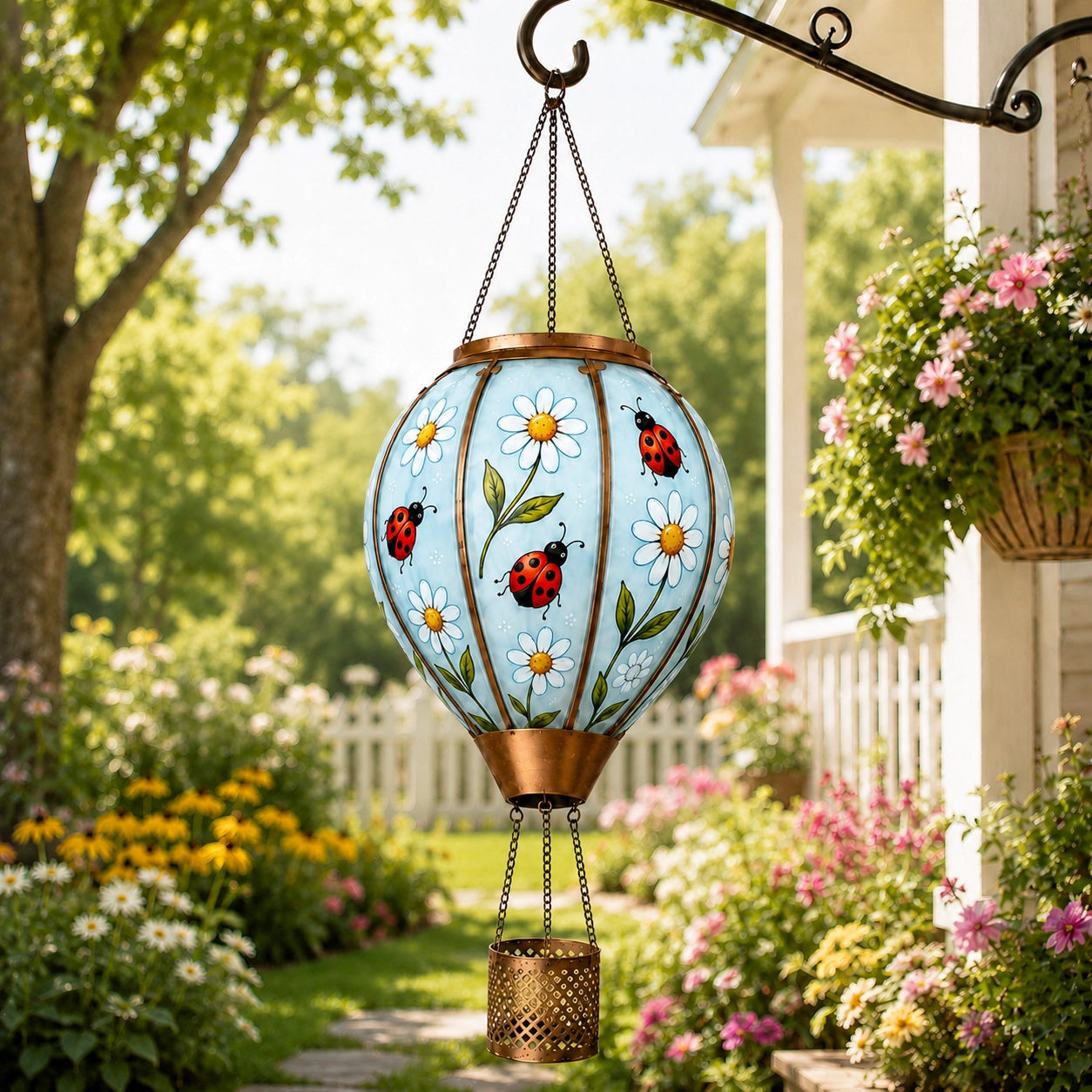 SkyGlow – Hand-Painted Hot Air Balloon Solar Lantern with Flame Effect