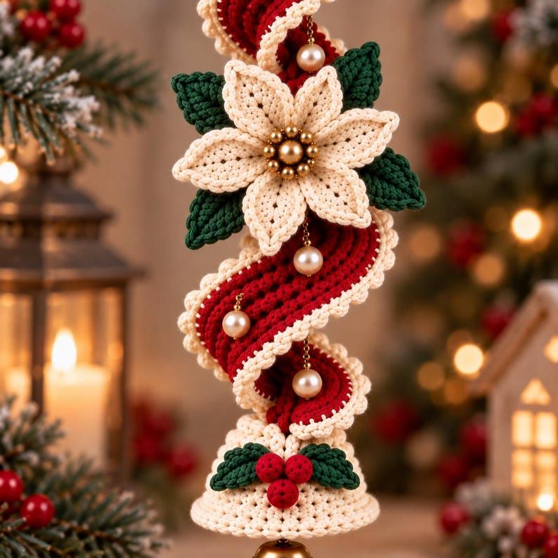 PoinsettiaTwirl – ✨✨ Handmade Spiral Poinsettia Christmas Bell Decoration for Door & Tree