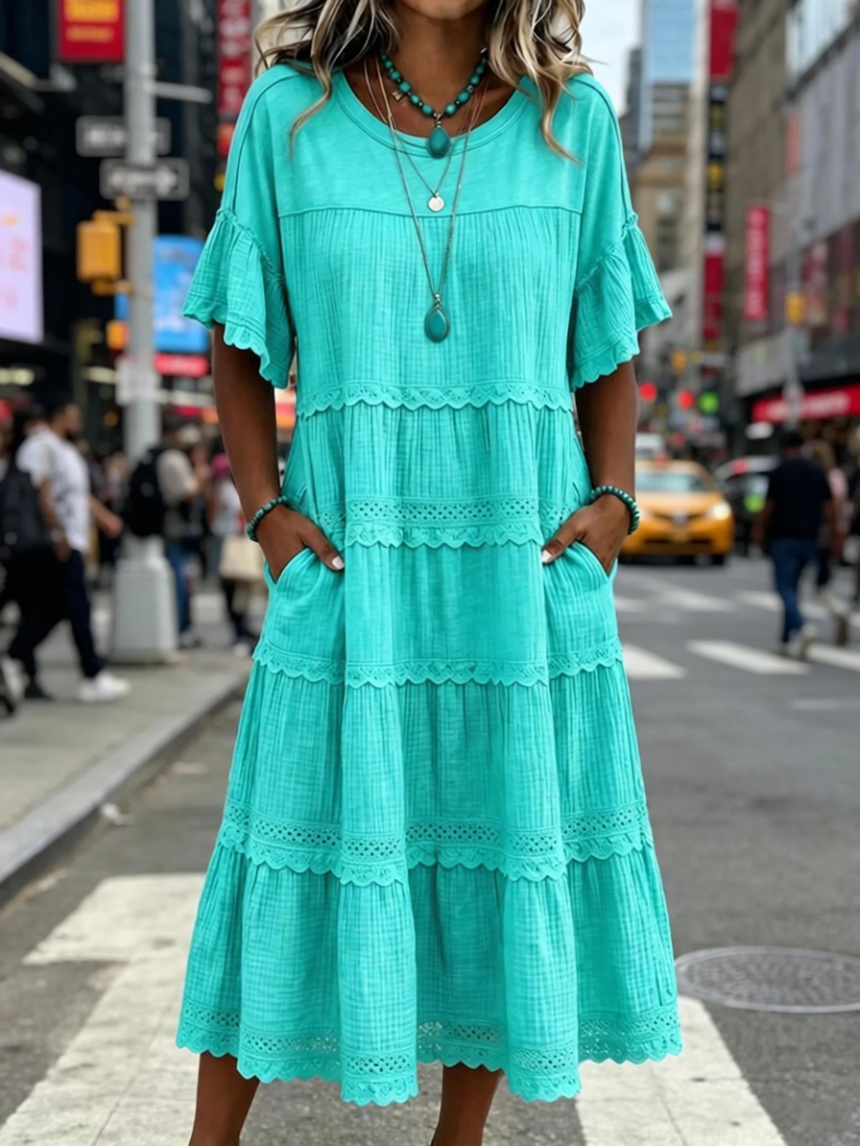 BreezeLace – 🏆💥 Cool & Breathable Fabric 🍃 Women's Vintage Patchwork Lace Dress ⚡