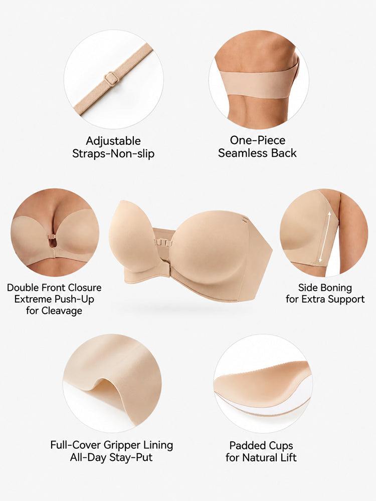 SecureLift – Women's Strapless Front-Closure Push-Up Bra