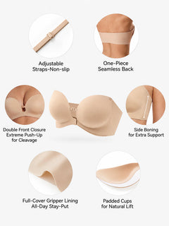 SecureLift – Women's Strapless Front-Closure Push-Up Bra