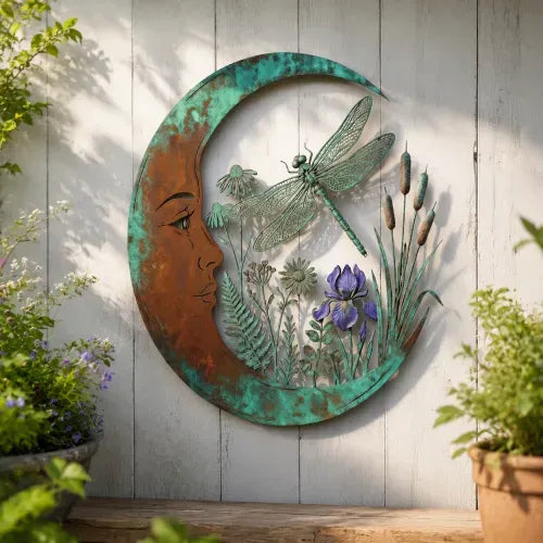 Metal Crescent Moon Owl Wall Art