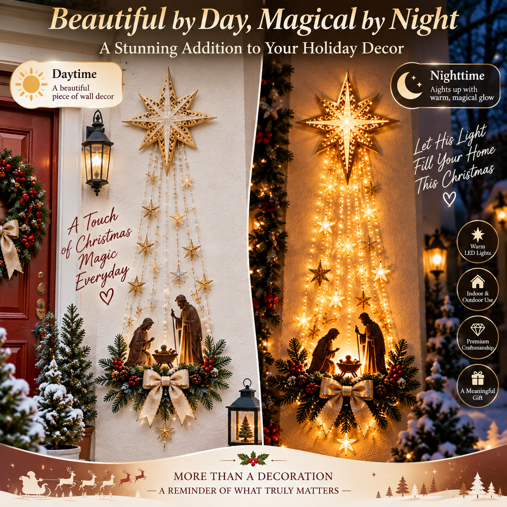FaithGlow – ✨✨✝️ Bethlehem Star Lighted Nativity Wall Decor