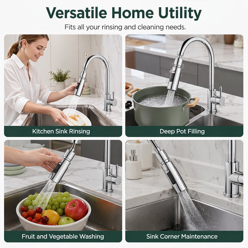 SwivelFlow – Universal 720° Rotating Kitchen Faucet Nozzle & Sink Extender