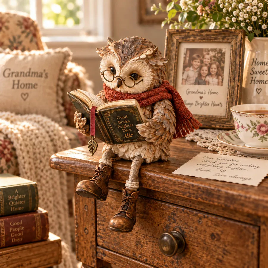 🦉 BookOwl – Reading Owl Figurine with Glasses, Book & Boots