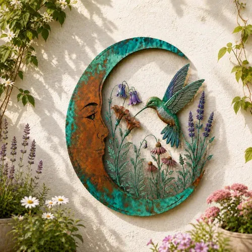 Metal Crescent Moon Owl Wall Art
