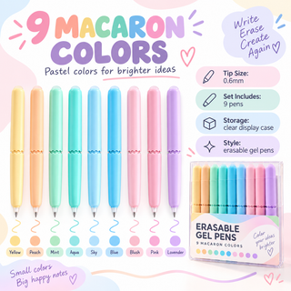 PastelGlide – 🏆✨ 9-Color Erasable Gel Pen Set