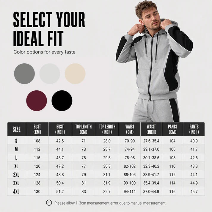 ✨ StrideBlock – Men's Color-Block Zip-Up Hoodie & Sweatpants 2-Piece Set