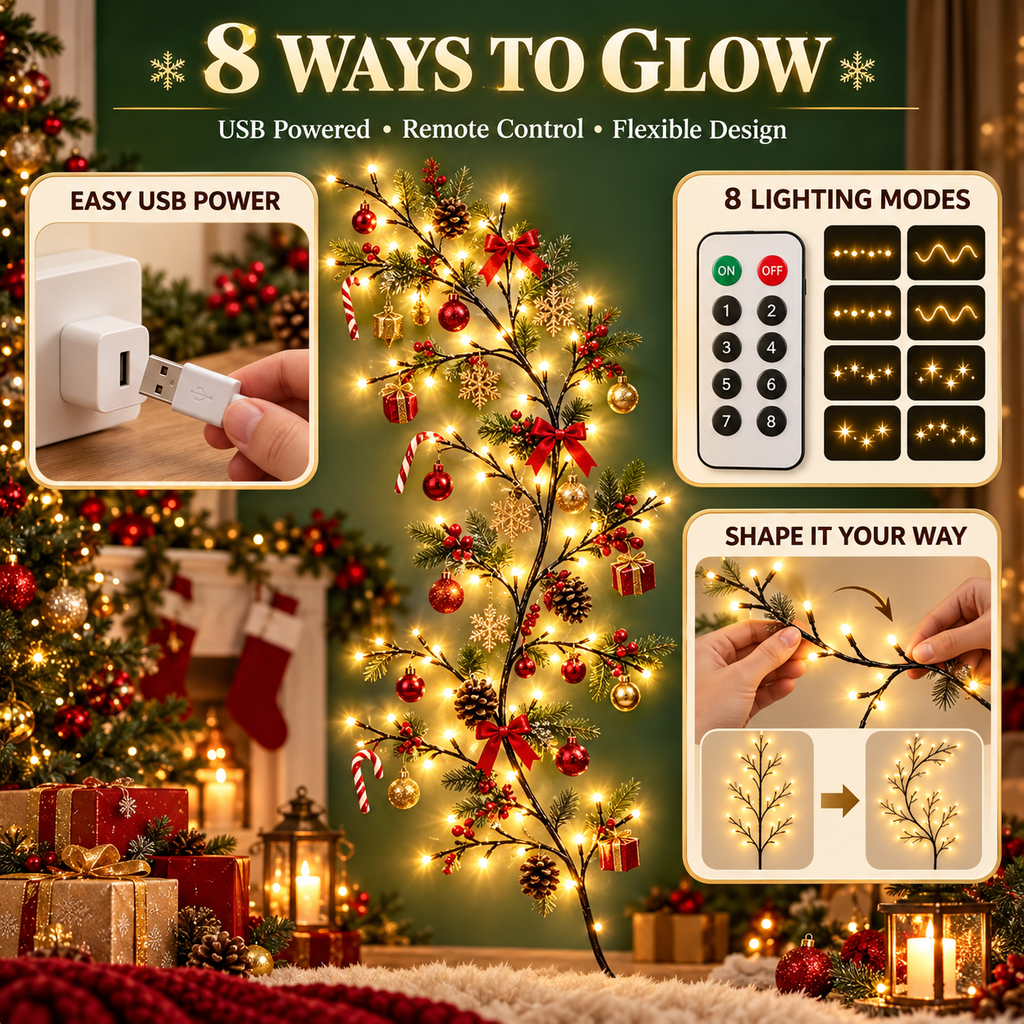 GlowBough – ✨ Flexible Warm White LED Branch Lights for Christmas Wall Decor