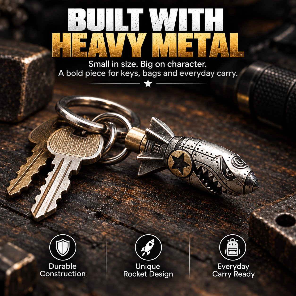 🔑SkullForge – 3D Steel Skull Keychain, Gothic Biker EDC Key Ring