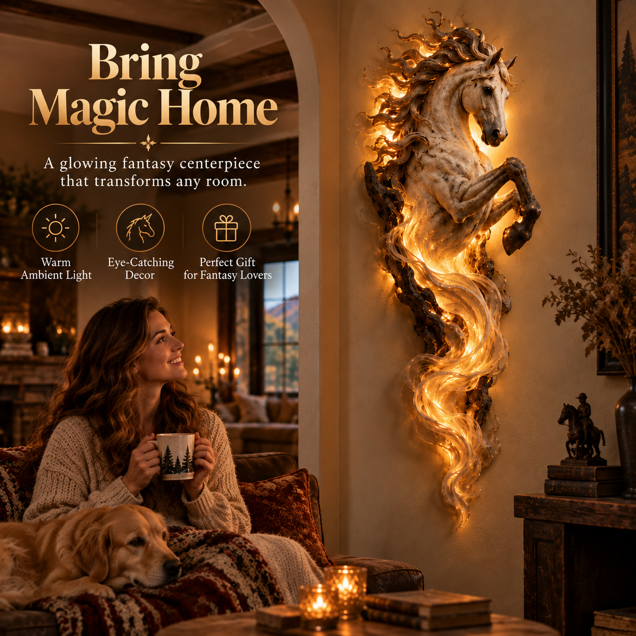 FlameMane – 🔥🦄 Celestial Flame Unicorn Wall Sconce, a Magical Guardian for Your Wall