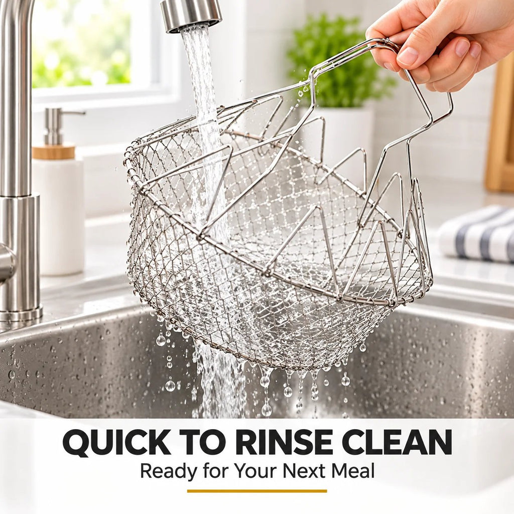 ChefFold – 🔥 Foldable Stainless Steel Frying Basket & Colander ✨