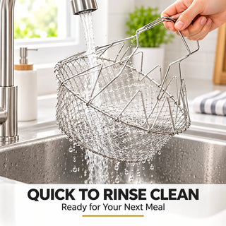 ChefFold – 🔥 Foldable Stainless Steel Frying Basket & Colander ✨