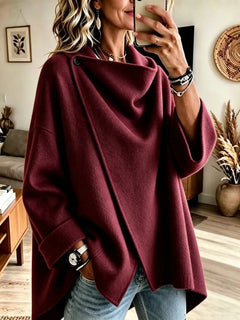 CowlDrape – 🤲⏰ Women's Asymmetrical Button Wrap Collar Poncho Sweater