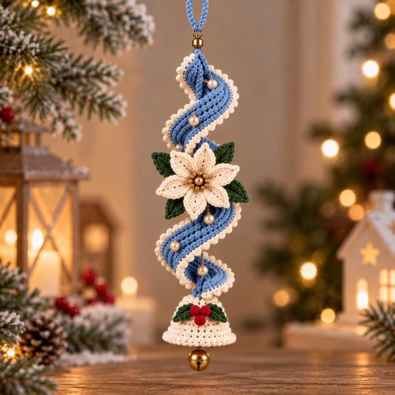 PoinsettiaTwirl – ✨✨ Handmade Spiral Poinsettia Christmas Bell Decoration for Door & Tree