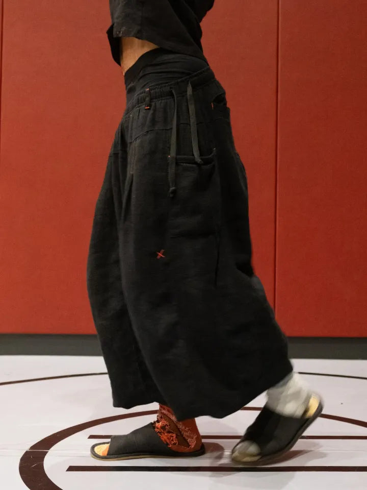 FLAX PLEATED WIDE-LEG PANTS