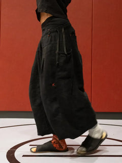 FLAX PLEATED WIDE-LEG PANTS