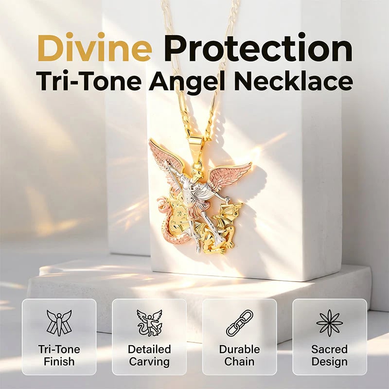 SeraphShield – 💥 Tri-Tone Guardian Angel Pendant Necklace