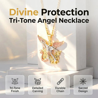 SeraphShield – 💥 Tri-Tone Guardian Angel Pendant Necklace