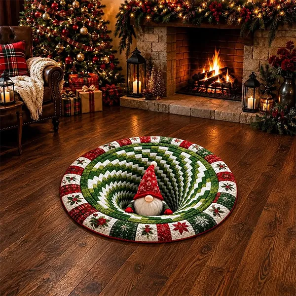🎄 Christmas Gnome Optical Illusion Round Rug | Fun Festive Home Decor Must‑Have⭐🏠🎁