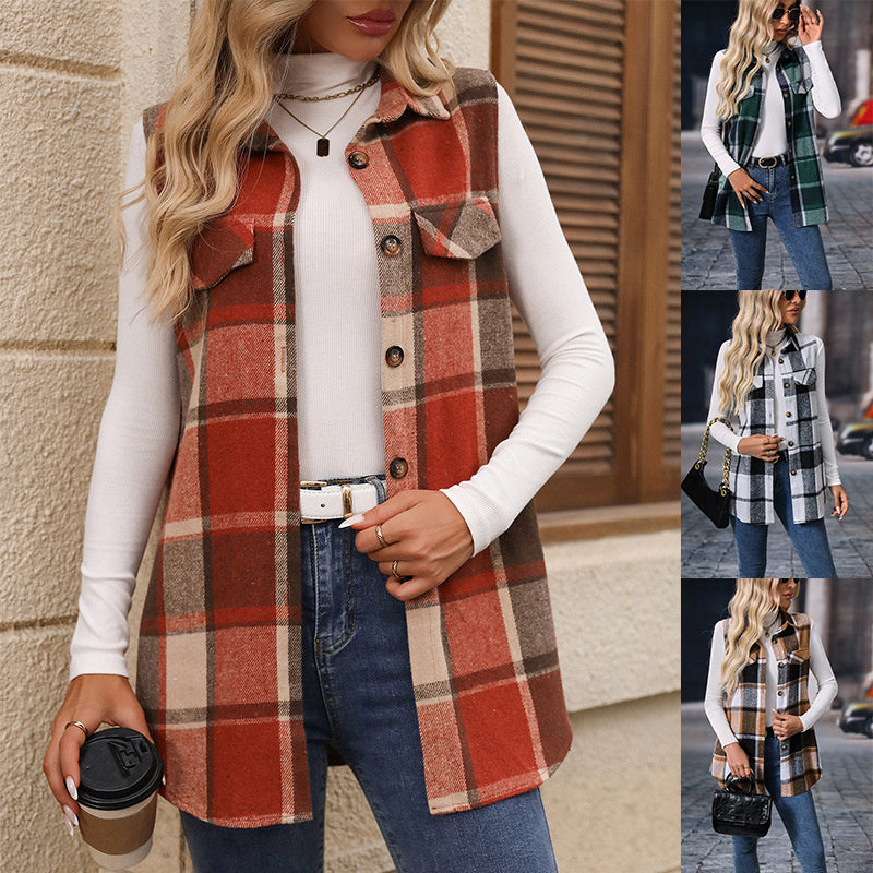 ☁️🍂 PlaidHaven – Women's Button-Down Plaid Vest