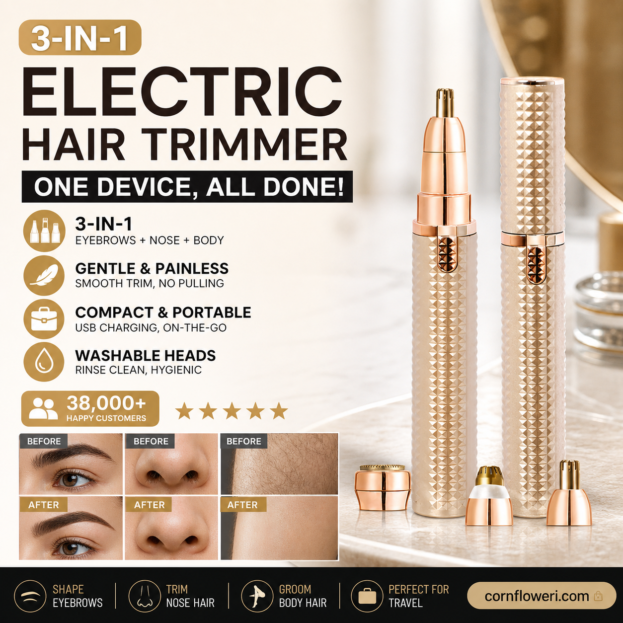 BrowGlide – ✂️🔥 Portable Electric Eyebrow Trimmer with Interchangeable Heads 🪒