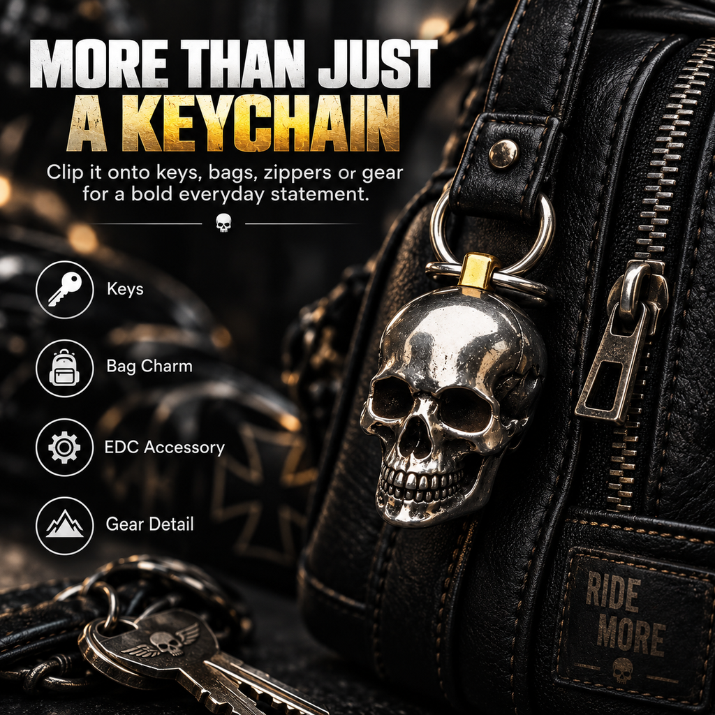 🔑SkullForge – 3D Steel Skull Keychain, Gothic Biker EDC Key Ring