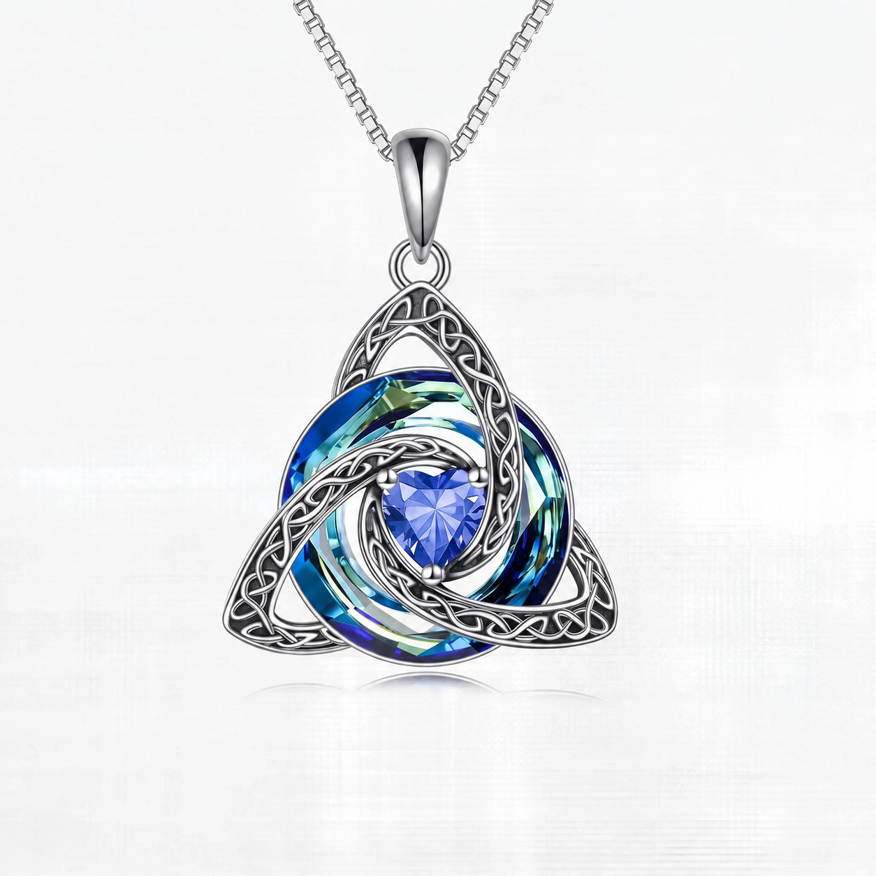 TrinityHeart – Celtic Birthstone Trinity Knot Necklace, a Symbol of Faith, Love & Forever