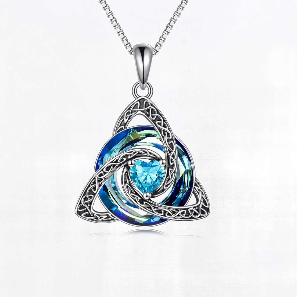 TrinityHeart – Celtic Birthstone Trinity Knot Necklace, a Symbol of Faith, Love & Forever