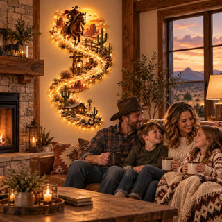 🤠 TrailGlow – Western Cowboy LED Wall Decor, Lighted Wild West Desert Scene with Horseback Rider, Cactus & Ranch Details