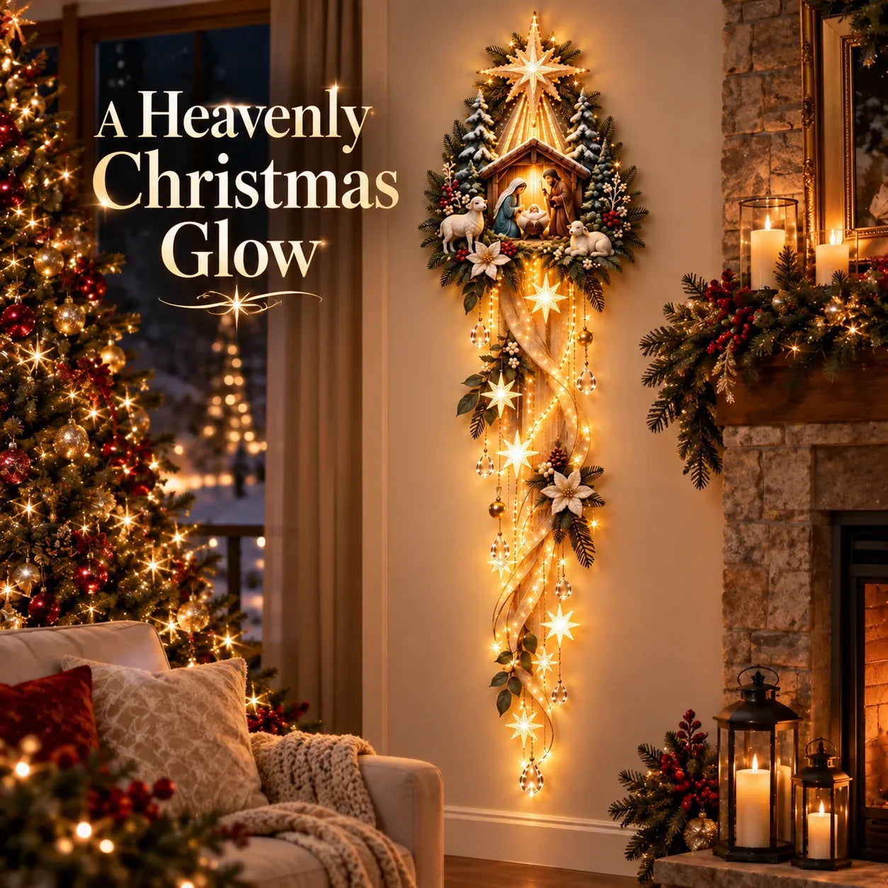 BethlehemGlow – ⏳ ✝️ Nativity Starfall Wall Light with Warm Golden Glow for Christmas Walls & Faith-Filled Homes ⭐