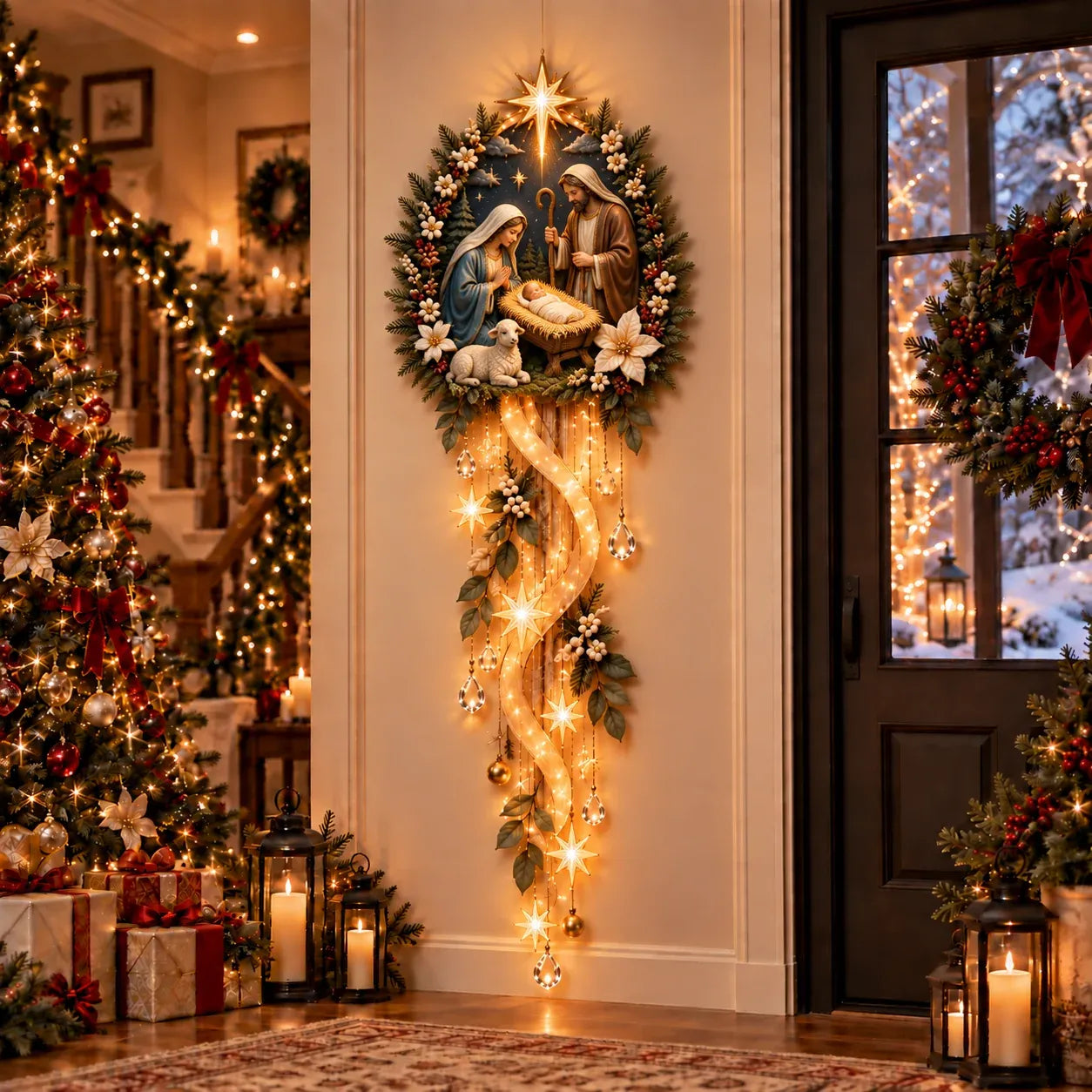 BethlehemGlow – ⏳ ✝️ Nativity Starfall Wall Light with Warm Golden Glow for Christmas Walls & Faith-Filled Homes ⭐