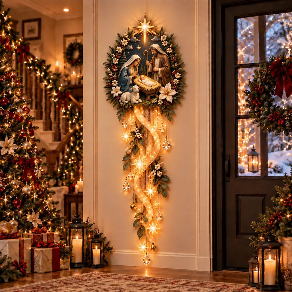 BethlehemGlow – ⏳ ✝️ Nativity Starfall Wall Light with Warm Golden Glow for Christmas Walls & Faith-Filled Homes ⭐