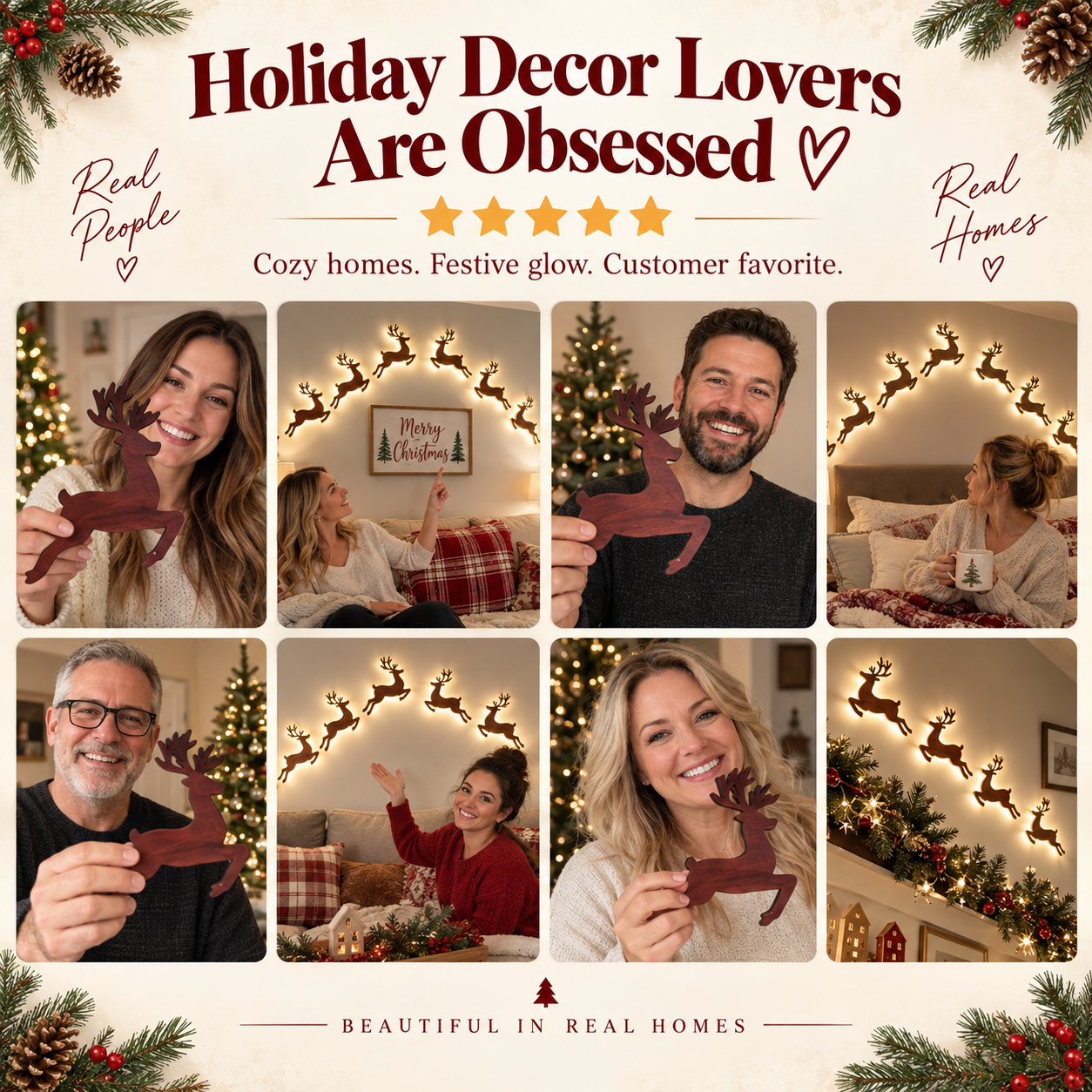 GlowDasher – ✨Christmas Magic Wall Decor✨ 5-Piece Glowing Wooden Reindeer Set