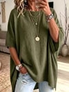 ✨Oversized Round Neck Knit Poncho Sweater, Solid Color Side Slit Loose Pullover for Women