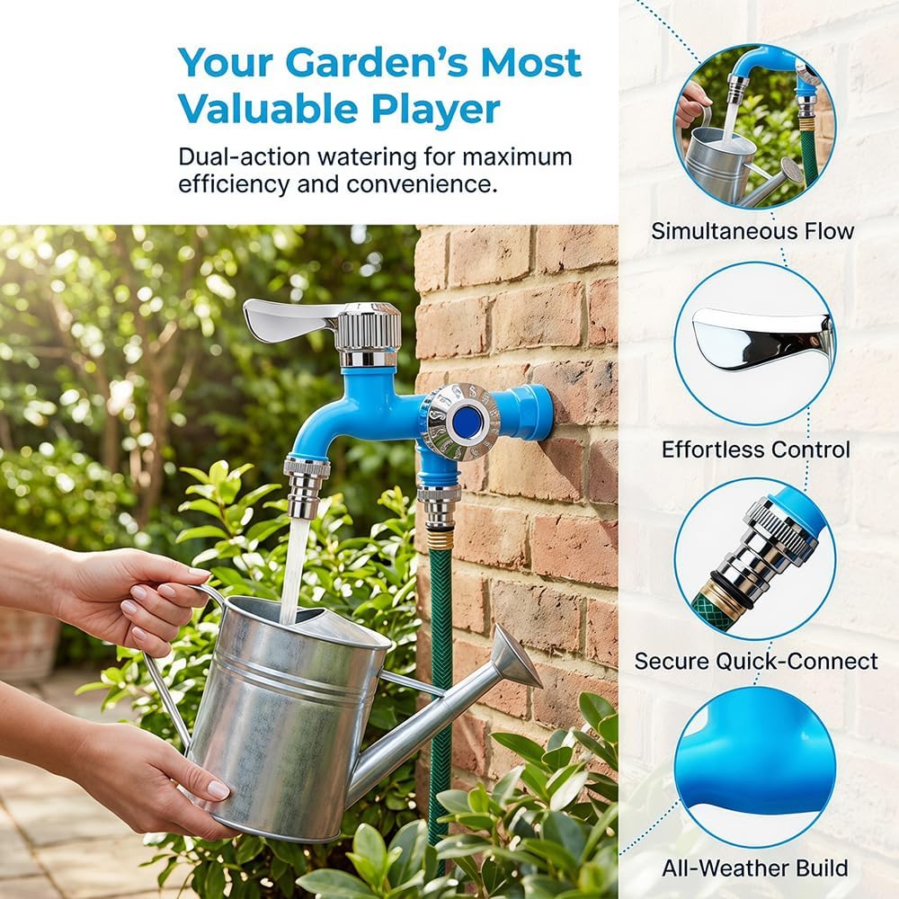 💧 TwinTap – Dual-Outlet Faucet with Two Independent Water Connections for Laundry, Garden & Everyday Cleaning